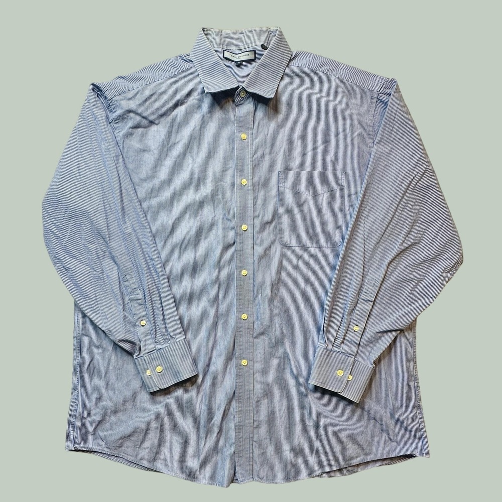 Tommy Hilfiger Shirt Mens XXL Ithaca Blue White Striped Button Down Long Sleeve
